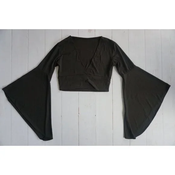 Floerns V Neck Long Bell Sleeve Wrap Blouse Top Tee Shirts - Size L, NWOT - Picture 5 of 6